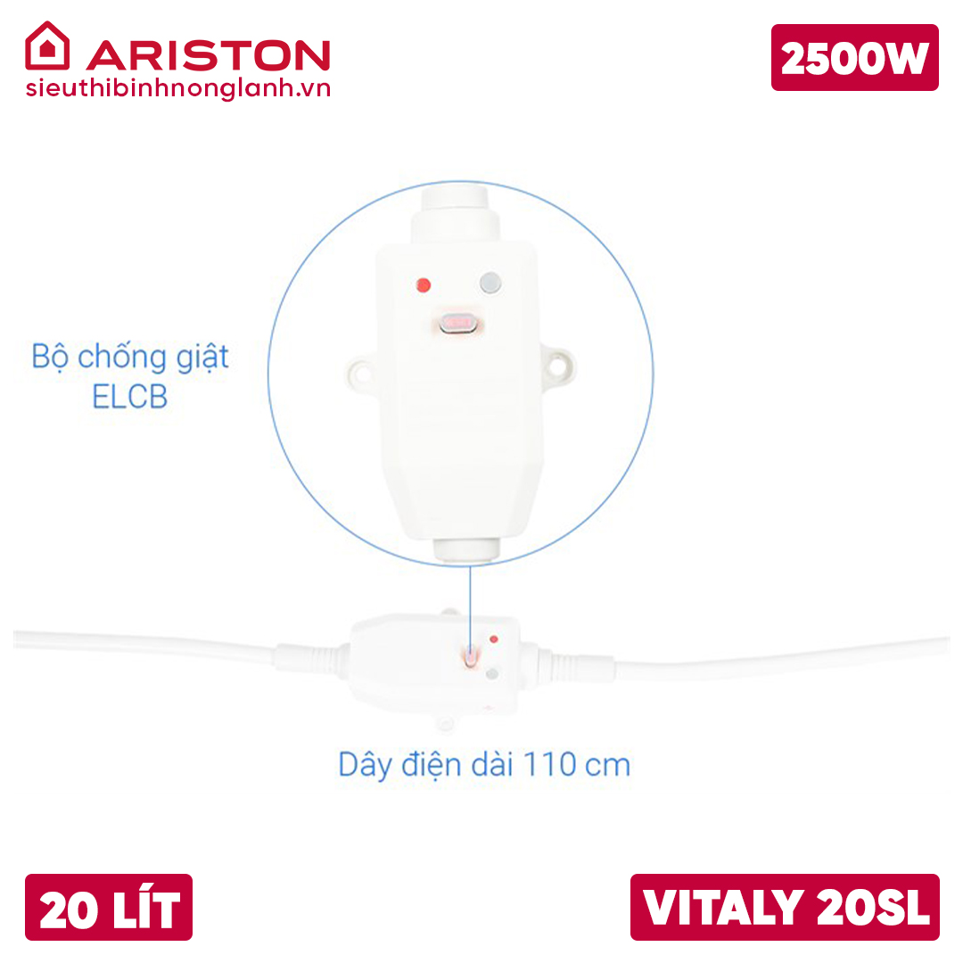 Cục chống giật ELCB trên bình nóng lạnh Ariston VITALY 20 SLIM