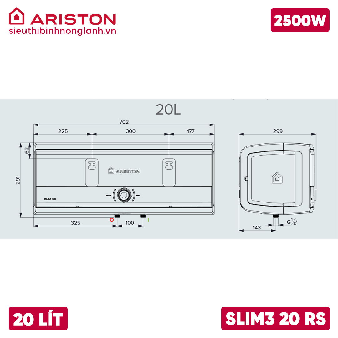 Thông số kỹ thuật bình nóng lạnh ariston slim3 20 RS 20 lít