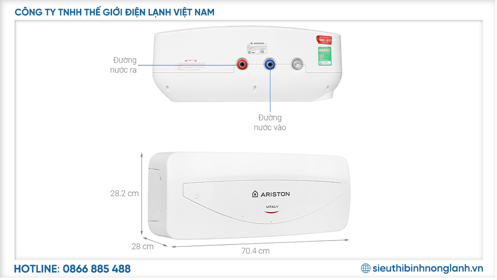 Máy nước nóng gián tiếp Ariston Vitaly 20 Slim 20 lít