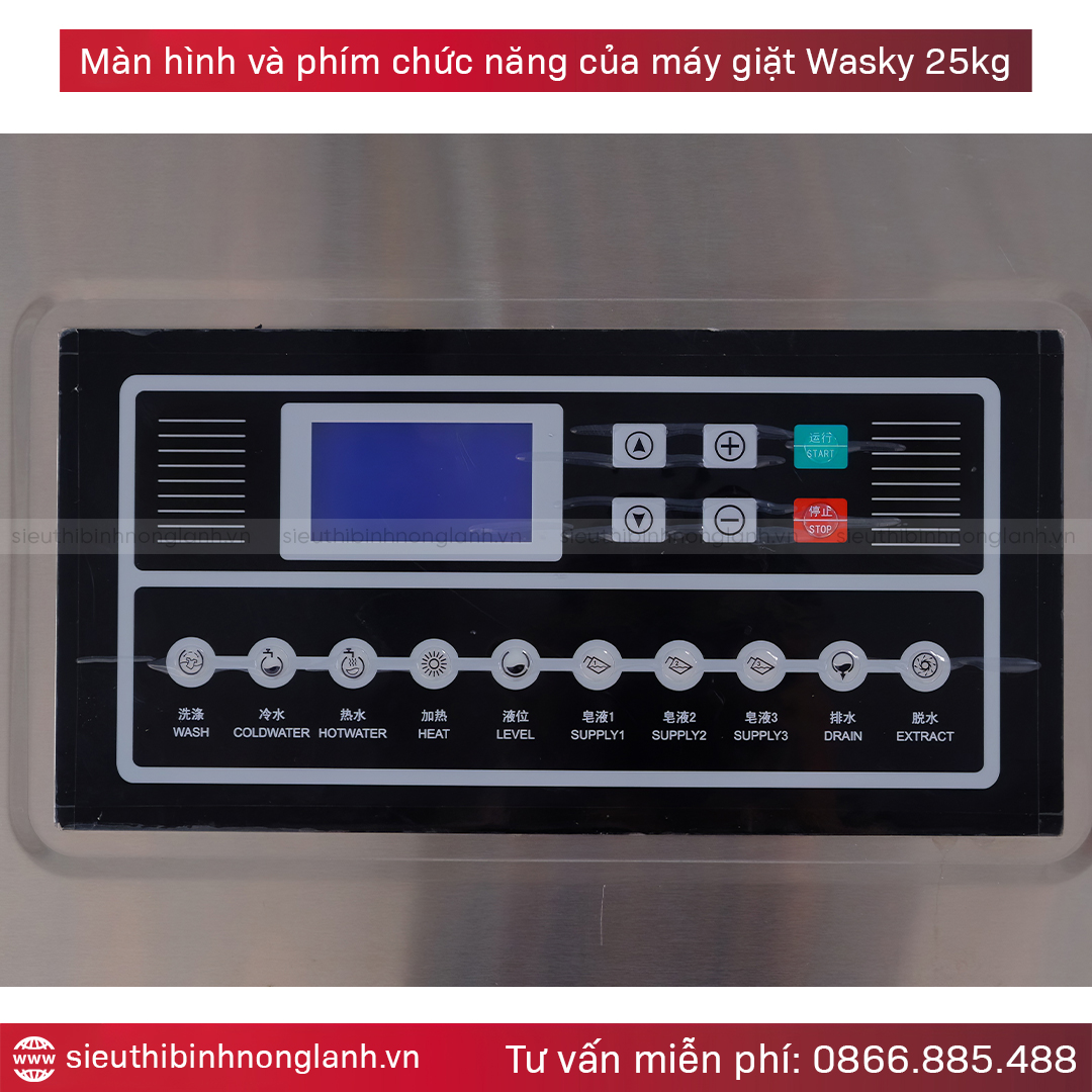 màn hình của máy giặt công nghiệp wasky