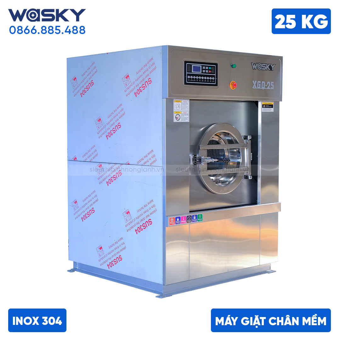 Máy giặt công nghiệp 25kg wasky thân vỏ đều là inox 304