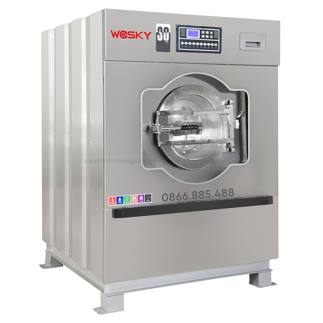 Máy giặt công nghiệp WASKY 30KG CHÂN MỀM góc nghiêng