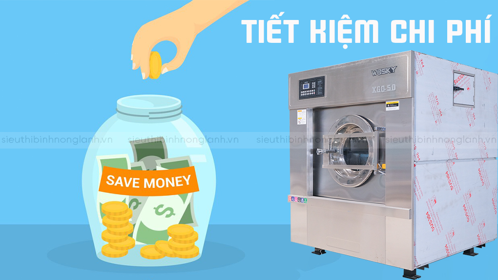 Hệ thống biến tần và cảm biến tự động điều chỉnh lượng nước, hóa chất giúp Wasky 50kg tiết kiệm tới 40% điện năng và 30% nước so với các dòng máy giặt đế cứng