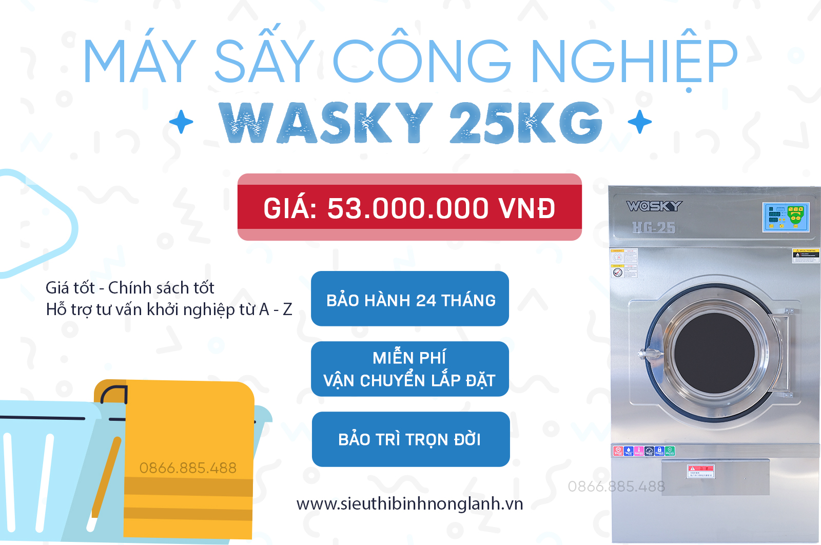 Máy sấy công nghiệp Wasky 25kg là dòng sản phẩm thế hệ mới nhất