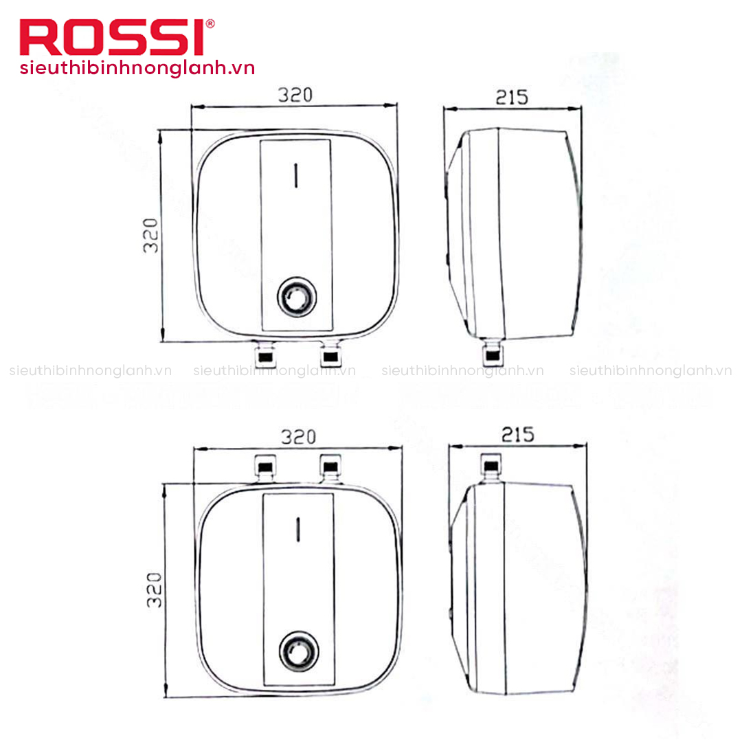 Thiết kế nhỏ gọn với bình 6 lít rossi